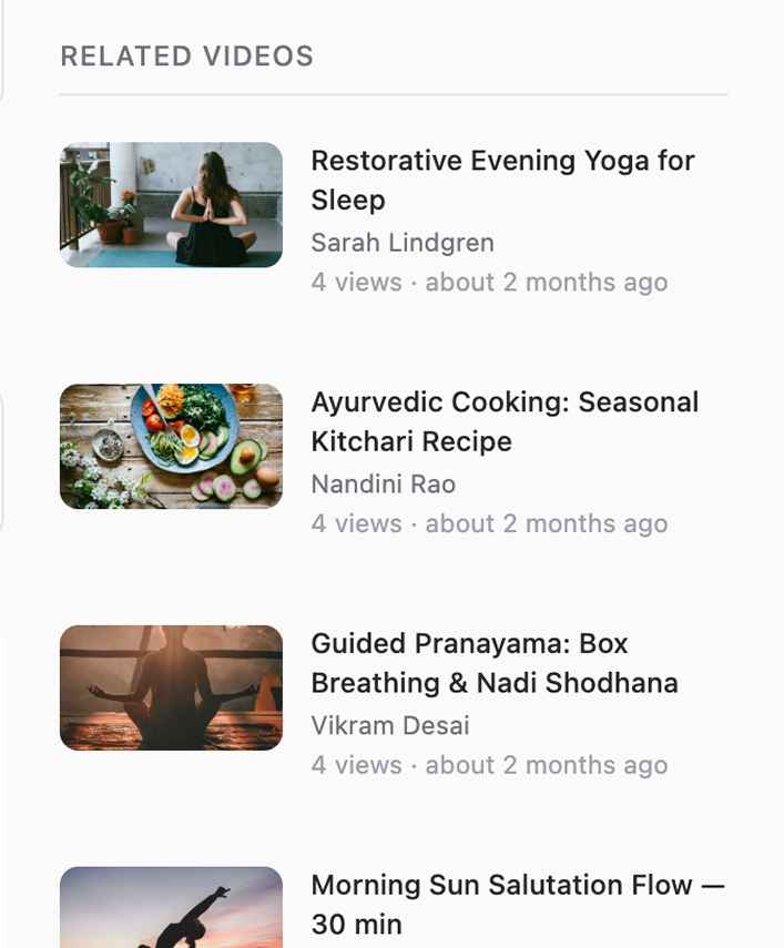 Related videos rail: evening yoga and pranayama lessons surfaced beside the post